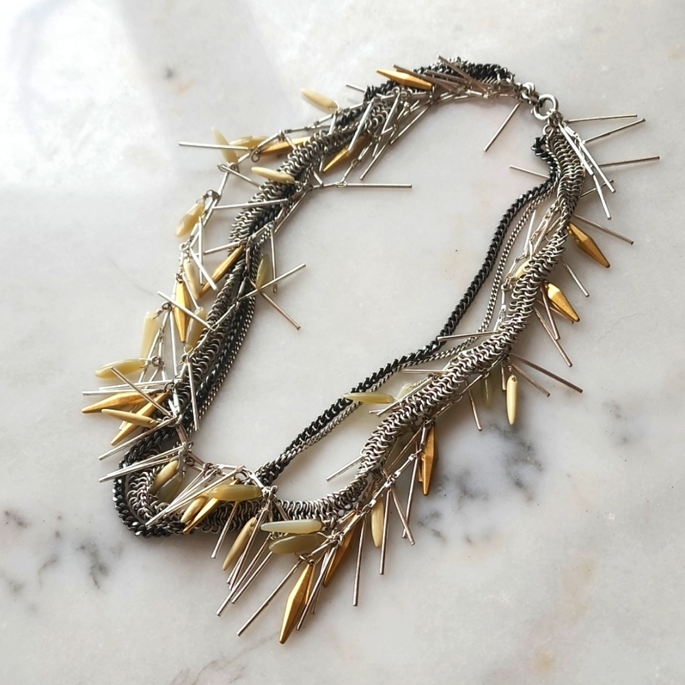 Stella & Dot Two-Tone Multi-Strand Fringe Necklace NWOT